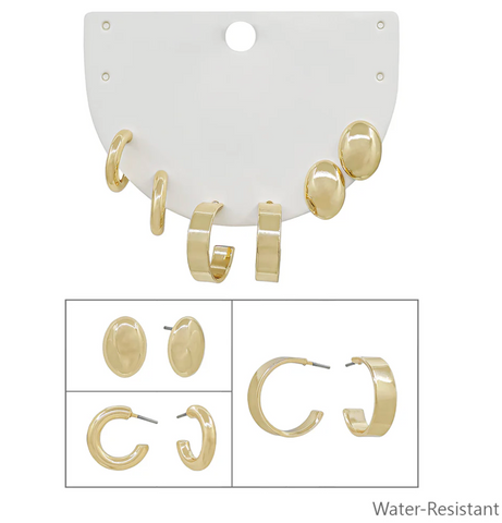 set of 3 gold hoop earrings