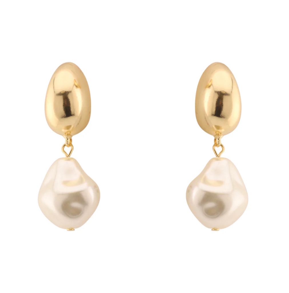 gold bead and freshwater pearl earring