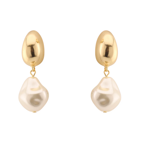 gold bead and freshwater pearl earring