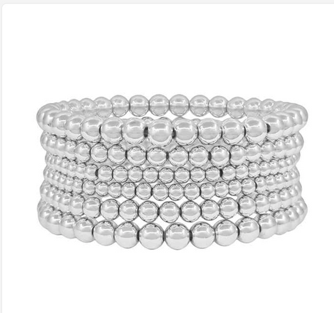 water resistant set of 6 silver beaded bracelets
