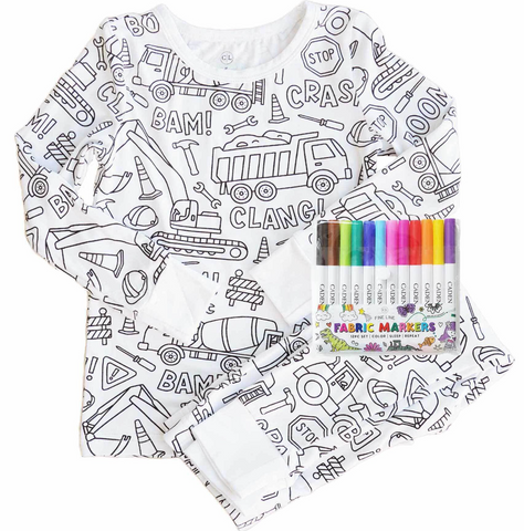 Colorable 2 Piece Pj Set - Construction Zone