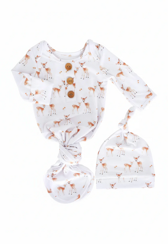 Friendly Fawns Newborn Knotted Gown & Hat