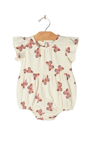 Flutter Sleeve Short Romper - Butterflies