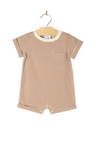 Short Sleeve Romper - Toffee Stripe