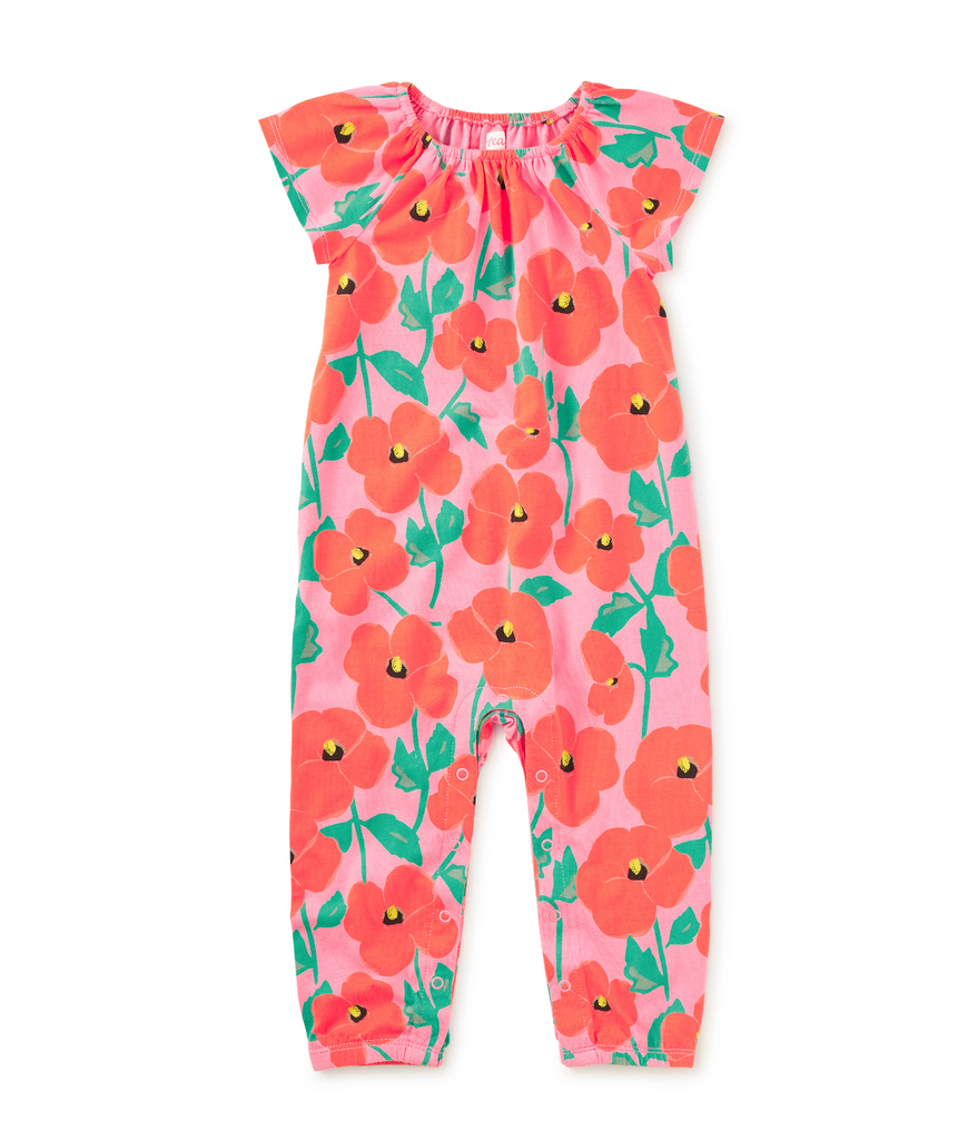 Tulip Sleeve Baby Romper - Poppy Poppies