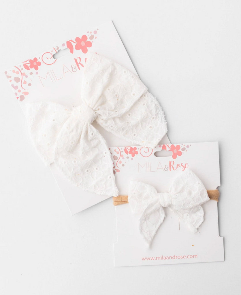 classic hair bow - white eyelet