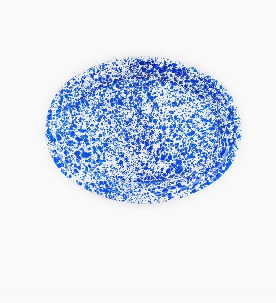 Golden Rabbit Splatter Oval Tray - Blue