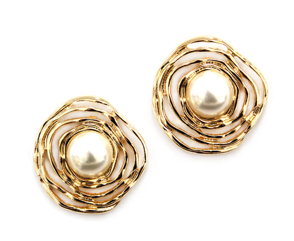 gold wired and pearl stud earrings