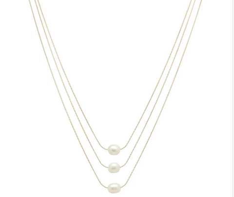 gold chain triple layered pearl necklace