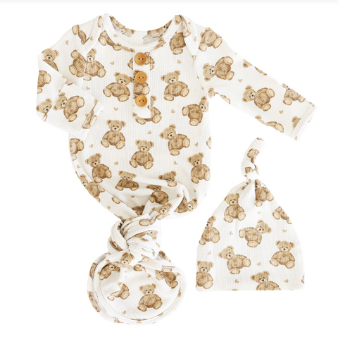 Caden Lane Knotted Gown & Hat - Beary Sweet