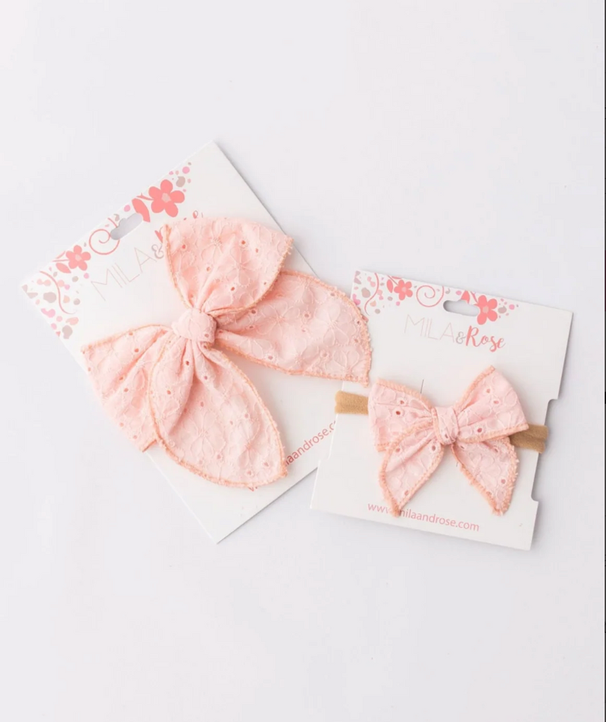 classic hair bow - petal pink eyelet