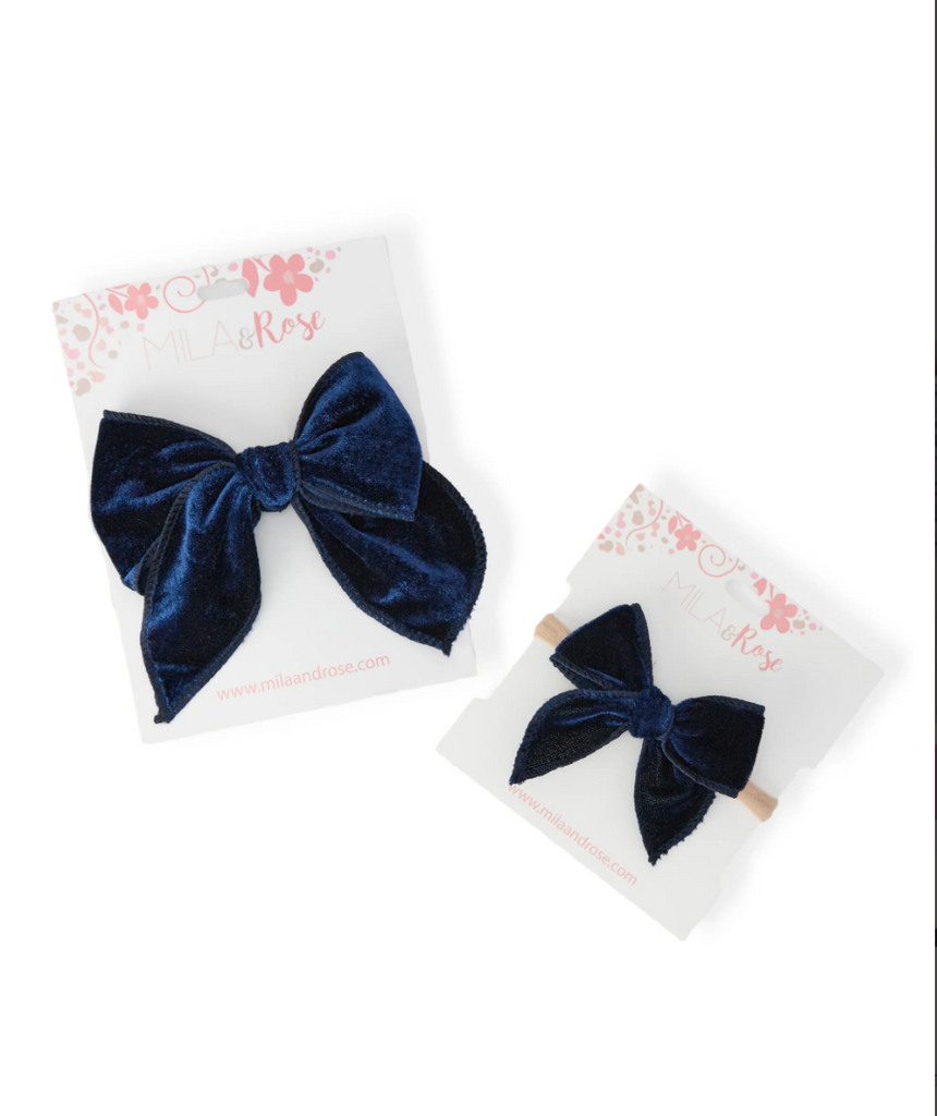 classic hair bow - Navy Velvet