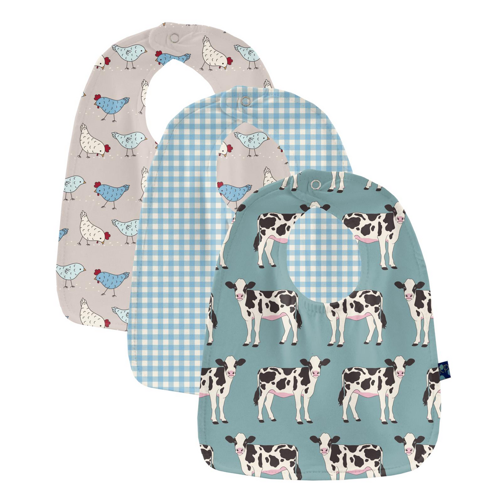 Print Bib Set of 3 - Cows, Gingham & Chickens