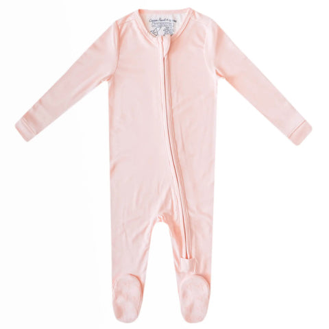 Copper Pearl Zip Up Footie - blush