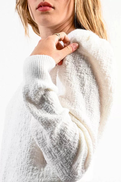 Pretty Puff Sleeve Sweater Top - White