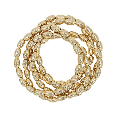 Gold Oval Beaded Stretch Bracelet Set