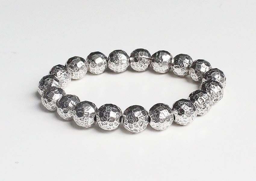 Hammered Beaded Bracelet - Silver