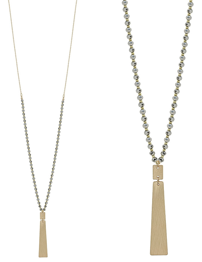 Matte Gold Geo with Grey Pendant Necklace