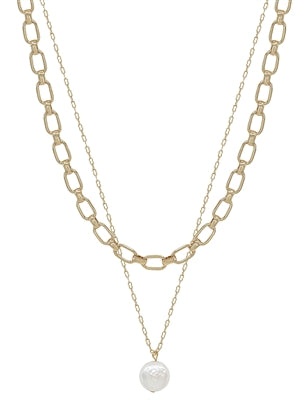 Gold Chain Freshwater Pearl Charm Necklace