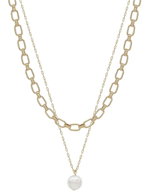Gold Chain Freshwater Pearl Charm Necklace