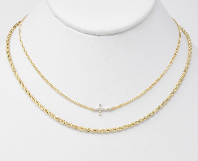 gold braided rhinestone cross necklace