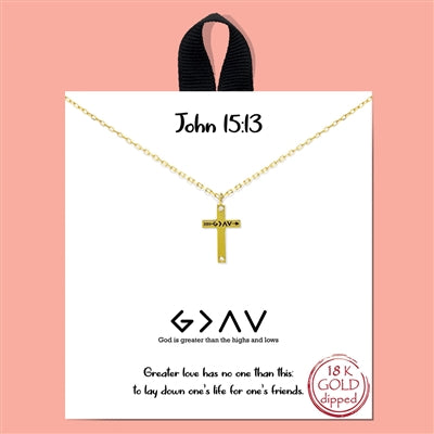 Gold God is Greater Cross Necklace