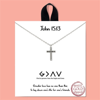 Silver God is Greater Cross Necklace