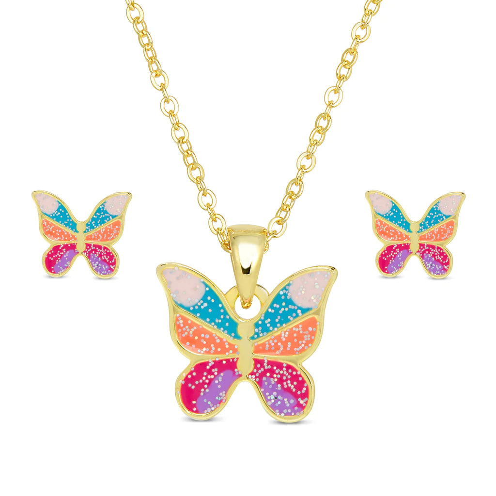 Glitter Butterfly Necklace + Earring Set