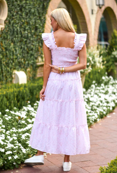 Millie Ruffle Strap Midi Dress - Pink/White