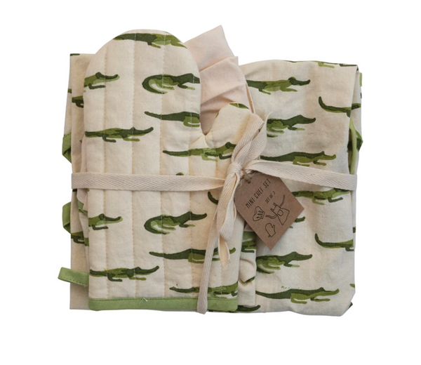 Little One Cotton Alligator Apron with Chef Hat & Oven Mit