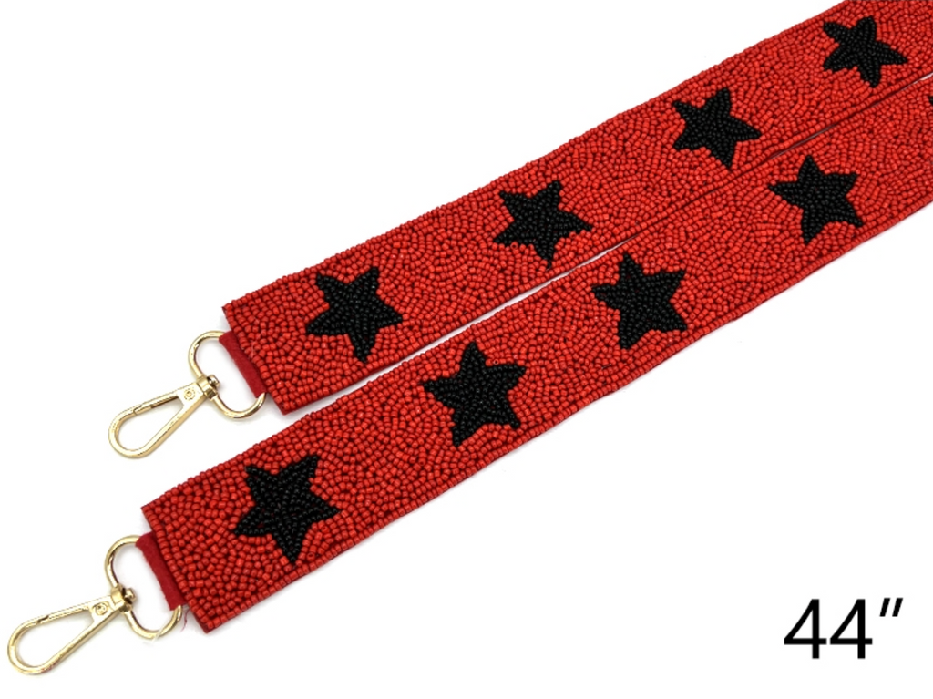 Beaded Purse Strap- Black/Red