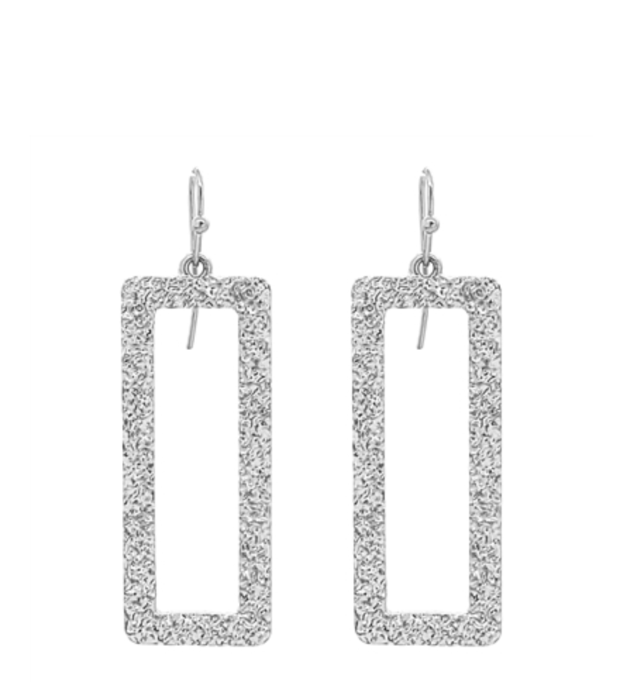 silver textured rectangle earring