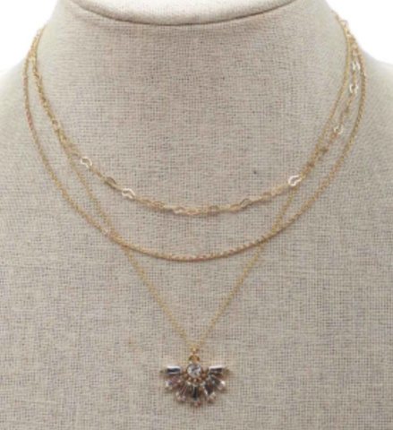 gold chain layered crystal starburst necklace