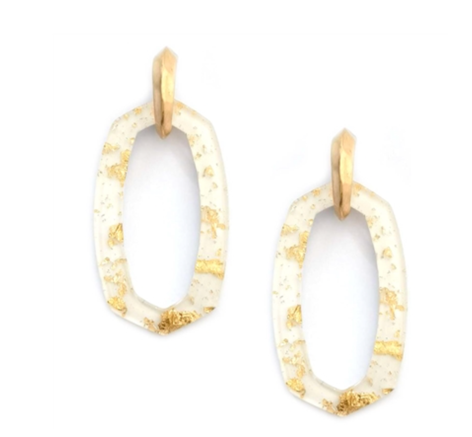white + gold fleck oval earring