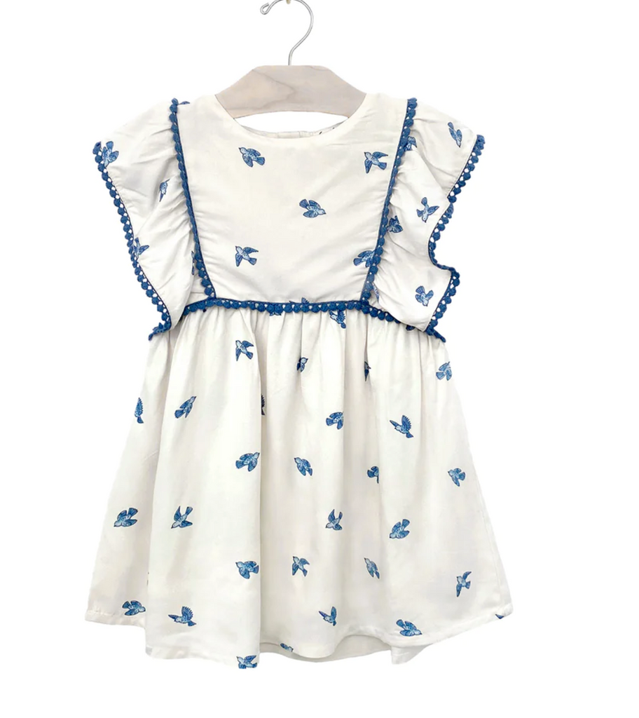 Flutter Sleeve Dress - Bluebirds