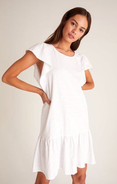 Flutter Slub Mini Dress - White