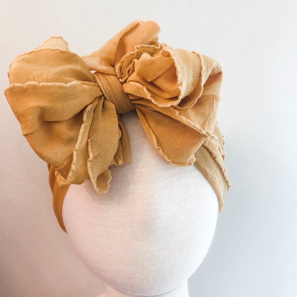 Ruffle Bow Headband - Mustard