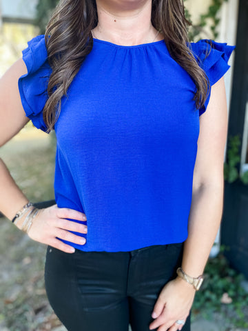 The Ruffle Tank - Cobalt